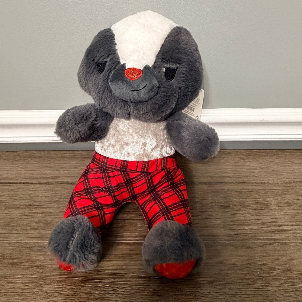 Way To Celebrate Valentines Day Skunk in Red Plaid‎ Pajamas Plush